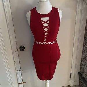Guess Red Sleeveless Bodycon Dress with Cutouts - Size Large